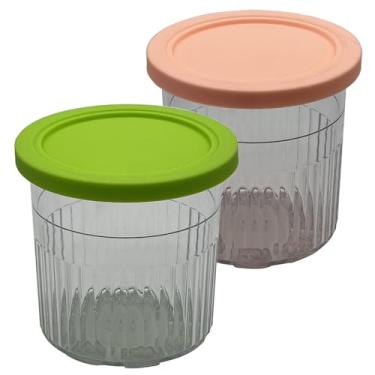 Imagem de joystar Ice Creami Deluxe Pints 2 Unidades, Compatível com Máquinas de Sorvete Ninja Nc500 Nc501 Series Creami Deluxe, Ninja Pint Original, Tampas Coloridas (24Oz Pints Nc500, Verde/Rosa)