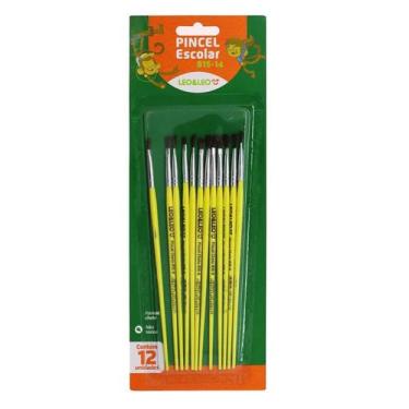 Imagem de Pincel escolar 815.14 com 12 unidades chato amarelo - Leonora