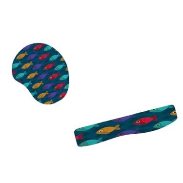 Imagem de Kit Mouse Pad E Apoio Teclado Ergonômico Peixe Colorido No Oceano