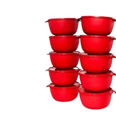 Imagem de Kit potes plásticos redondos herméticos 10 vasilhas 1litro(Vermelho)