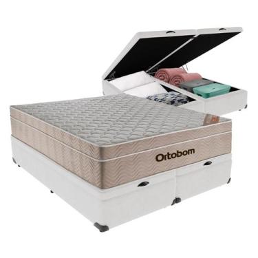 Imagem de Cama Box Baú Queen Branco + Colchão Airtech Molas Ensacadas Ortobom