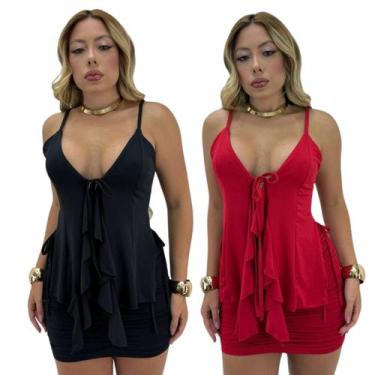 Imagem de Kit 2 Conjunto Feminino Boho Saia Curta e Blusa Em Alças Decotada com 