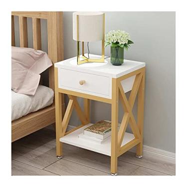 Imagem de Mesa de cabeceira versátil mesa de centro quarto móveis mesa de cabeceira estilo europeu metal madeira armário de armazenamento vintage gaveta mesa lateral