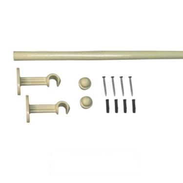 Imagem de Kit Varão de Madeira Para Cortina Simples 1,00 Metro 19mm com Ponteiras e Suportes/Sem Emenda(Bege)