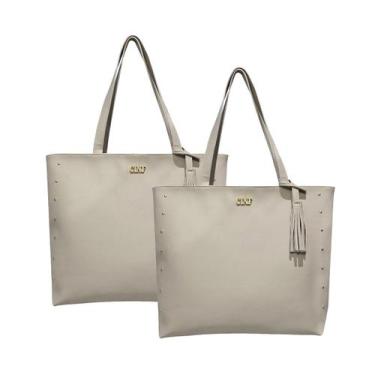 Imagem de Bolsa Sacola Feminina Grande De Ombro Kit 2 Peças - CINF, Marfim