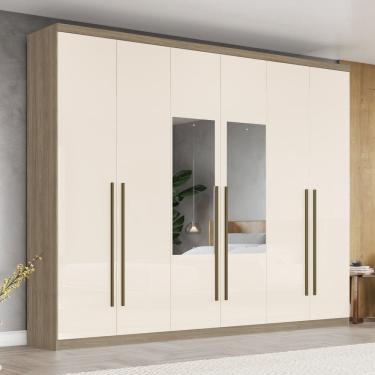 Imagem de Guarda-Roupa Casal Ravé 6 Portas 3 Gavetas com Espelho Rústico/Off White - Pnr Móveis