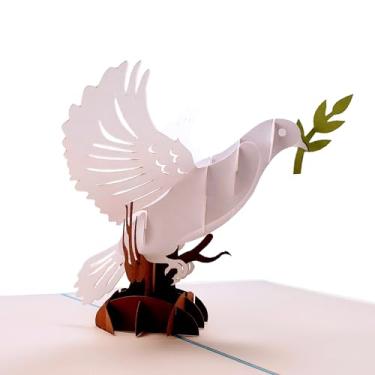 Imagem de iGifts And Cards Pomba branca inspiradora com ramo de oliveira 3D cartão de felicitações pop-up - cartão de simpatia religiosa, cartão de condolências, presente de ordenação de parabéns, presente de