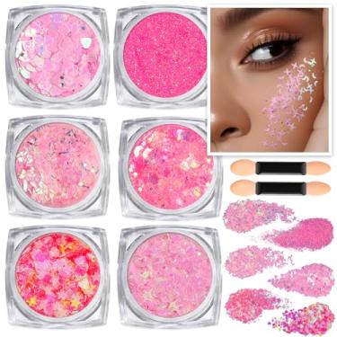 Imagem de Teenitor Brilho facial, gel rosa com glitter corporal, glitter holográfico para rosto e corpo, cabelo, maquiagem com glitter em gel para festa de festival, glíter de torcida