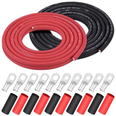 Imagem de iGreely Fio de calibre 4 AWG 4 20 pés preto + bateria de solda vermelha de 6 m, cabo ultra flexível de cobre puro + 5 peças de conectores de terminal de cabo de cobre de 0,9 cm e 5 peças + tubo
