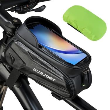 Imagem de Bolsa de quadro de bicicleta, bolsa de tubo superior impermeável com viseira solar, suporte de telefone para bicicleta com tela sensível ao toque de TPU, bolsa de guidão de bicicleta acessórios de