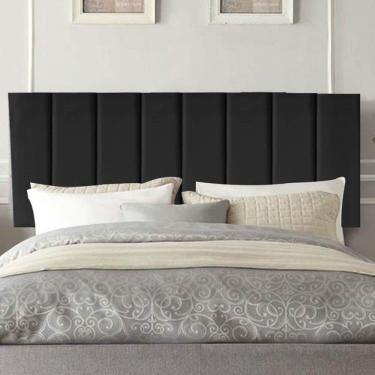 Imagem de Painel Estofada Carla 195cm King Size Para Cama Box Quarto Corino Preto - Gat Magazine