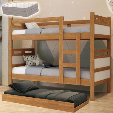 Imagem de Treliche Moderno Multifuncional Vira Duas Camas 3 em 1 com Cama Auxili