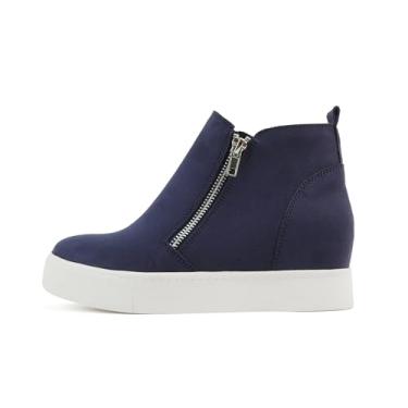 Imagem de Bota de salto plataforma oculta Soda Taylor Tênis fashion com zíper lateral, Navy Suede, 10