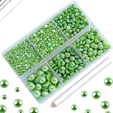 Imagem de Briskbloom 3600 Peças De Meias Pérolas Para Artesanato, Copos Crocs Verde-Escuro Com Fundo Plano Scrapbooking, Artificiais 2 Mm, 3 4 5 6 Mm E 8 Contas Soltas Imitação