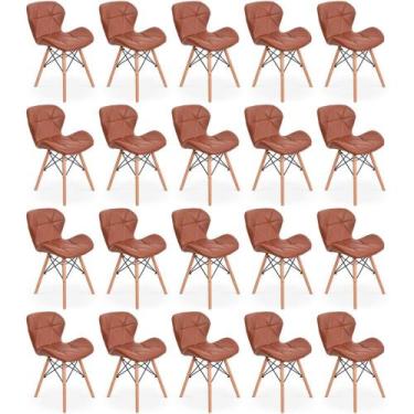 Imagem de Kit 20 Cadeiras de Jantar Charles Eames Slim Wood Estofada - Marrom - 