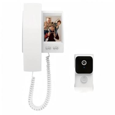 Imagem de Campainha Inteligente com Câmera e Áudio, Vídeo Porteiro com Monofone, Vídeo Interfone IP44 à prova de água, tela IPS de 3,5 polegadas, áudio bidireccional, visão noturna, não é necessário WiFi