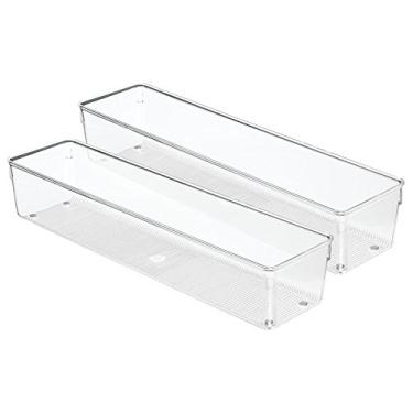 Imagem de iDesign Organizador de gaveta de cozinha Linus para talheres, espátulas, talheres, objetos de escritório, cosméticos, 10 x 40 x 7,6 cm, conjunto com 2, transparente