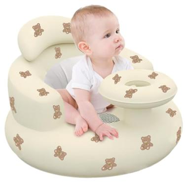 Imagem de Assento de bebê inflável para crianças, estampa de urso, cadeira dobrável de PVC com bandeja e travesseiro de pescoço 48 x 48 x 35 cm, lindo assento de banho infantil para chuveiro