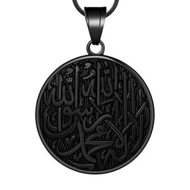 Imagem de Hipunk Colar masculino com pingente islâmico – colar Allah muçulmano Allah masculino pingente islâmico islâmico 316L presente árabe islâmico arma preta/joia islâmica banhada a ouro 18K SP0049, one