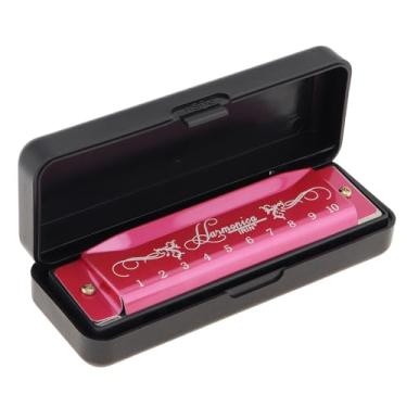 Imagem de OriGlam Gaita Blues Profissional, Harmonica Diatônica de 10 Furos, Chave de C, Bronze Fosforoso, Aço Inoxidável, Rosa Vermelho