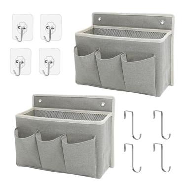 Imagem de Pacote com 2 bolsas organizadoras para pendurar na parede/cestos para pendurar com compartimento grande de malha e 3 bolsos, organizador para guardar espaço para quarto, trailer e armário (cinza - 2