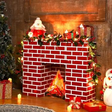 Imagem de Weekgrat Conjunto De 15 Peças Adereços Para Lareira Papelão Natal, Tijolos Vermelhos Com Caixas Chamas Falsas Decoração Festas Em Casa