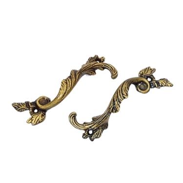 Imagem de ZAHANAARA Puxador de gaveta de rolagem de folha antiga – Puxadores de metal curvados vintage para cômoda, armário, armário – Ferragens ornamentadas para decoração de móveis rústicos, vitorianos