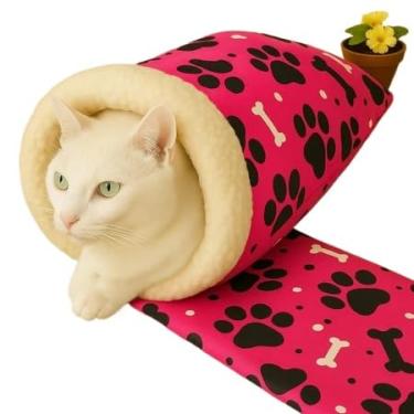 Imagem de Saco de dormir para gatos Saco de dormir de pelúcia Cama de pelúcia para animais de estimação Aconchegante e confortável(Ossinho Pink)