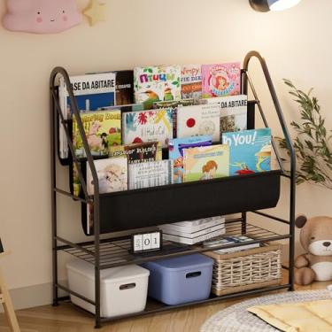 Imagem de aboxoo Estante infantil independente para quarto de crianças, prateleiras de livros de 81 cm com 4 bolsos profundos, organizador de brinquedos, grande e estável, armazenamento para livraria