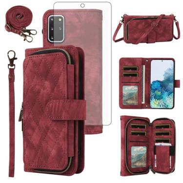 Imagem de Capa de celular para Samsung Galaxy S20 Plus S20+ 5G carteira celular com protetor de tela de vidro temperado alça transversal alça flip zíper bolsa porta-cartões S20+5G S20plus 20S + S2O S 20 20+ G5