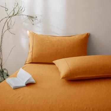 Imagem de Talasily 100% linho francês linho fronha envelope, Queen Size conjunto de 2 - pedra lavada pré-amaciada, hipoalergênico e resistente a rugas, sem zíper refrescante cama caramelo