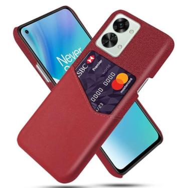 Imagem de Capa para Oneplus Nord 2T 5G,Tela e tampa de couro PU,Antideslizante,360°cobertura completa à prova de choque com 1 slot de cartão atrás,Prevenção de queda-Red
