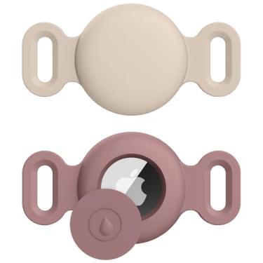 Imagem de Suporte para coleira de cachorro Air Tag, pacote com 2 acessórios de rastreamento GPS antiperda de silicone para coleiras de cães e gatos (MilkTea + SmokeVioleta, pequena)