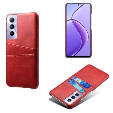 Imagem de Capas Compatível com OPPO Realme C65 4G,tampa protetora de couro falso,design de saco de cartão com 2 fendas de cartão atrás,proteção anti-impressão digital e anti-gota-Red