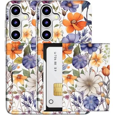 Imagem de MUQR Capa compatível com Samsung Galaxy S23 com porta-cartão fofo - Design Kawaii, proteção contra quedas de nível militar, capa carteira robusta para mulheres (arte floral branca outono)