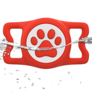 Imagem de WhoseID Suporte para Airtag IP68 Waterpoof para cães, suporte de silicone elástico para Apple Air Tag, para coleira de cachorro e gato, adequado para coleira de todas as larguras (vermelho)
