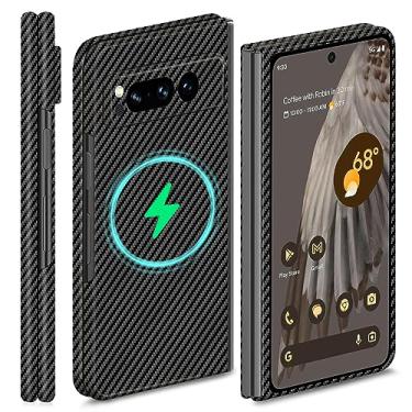 Imagem de kaisenkec Capa fina e fina de fibra de carbono para Google Pixel Fold compatível com MagSafe, capa de fibra de aramida com magnético para dobra de pixel, preto fosco
