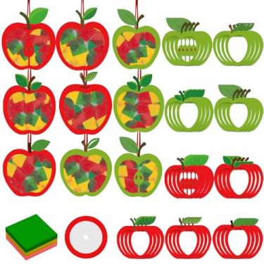 Imagem de 36 Set Back to School Craft Apple Tissue Paper Sign Craft Kit DIY Apple Window Tissue Paper kit Hanging Decor for First Day of School Classroom Home Activity Art Project