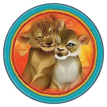 Imagem de Pratos de papel redondos "Disney O Rei Leão" azul-petróleo e laranja 23 cm, 8 ct.