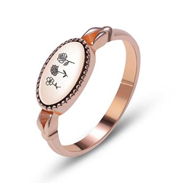 Imagem de AREH Anel de flor de nascimento personalizado mês de nascimento anel floral personalizado gravado delicado joia delicada presente para mãe, dama de honra, melhores amigas, 8, Metal não precioso, Sem