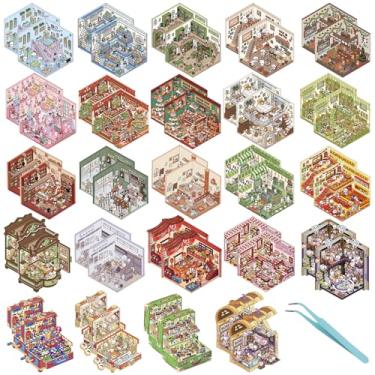 Imagem de DIY 3D House Stickers, 48 Sets Sticker Therapy 3D Scenes for Adult Fun Cute Cartoon Stickers Scene Make Your Own Mini Room Scenes Miniature Supermarket for Relief Stress Pass The Time