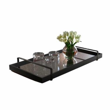Imagem de Bandeja Espelhada Laqueada Preto Com Alça Preta
