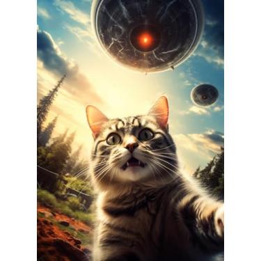 Imagem de UFO Selfie Cat 500-Piece Puzzle - UFO Cat Jigsaw Puzzle for Adults with Alien Spaceship, Fun and Unique for Fans of Felines and Extra Terrestrials (500 Pieces)