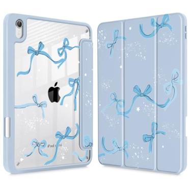 Imagem de Tuiklol Capa transparente para iPad mini 7 (A17 Pro 7ª geração) 2024 / iPad mini 6 (6ª geração) 2021 de 8,3 polegadas, suporte de lápis embutido, capa traseira transparente fina e despertadora