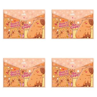 Imagem de Kit 4 Pasta Envelope A4 com botão Be Capy Laranja Capivara - Dello