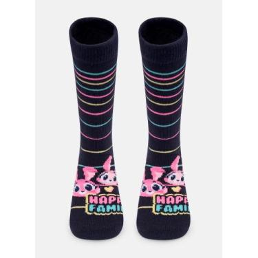 Imagem de Meia Cano Puket Bebê Unissex Família Coelho Azul Marinho 15 a 22, Azul