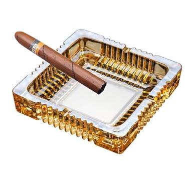 Imagem de Cinzeiro de vidro feito à mão, suporte de cinzeiro para ambientes internos ou externos, fumantes de escritório, bandeja de cinzeiro para decoração de mesa de escritório em casa (âmbar, M)