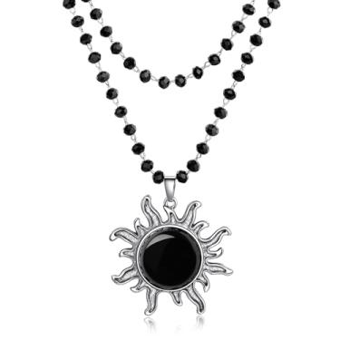 Imagem de XIANNVXI Colar gótico com pingente de sol, gargantilha preta, gótica e emo para mulheres, bijuterias de fantasia de Halloween, joias de Natal para mulheres, Large, Aço inoxidável, Sem Pedra Preciosa