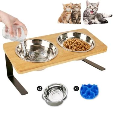 Imagem de Tigelas elevadas para gatos com alimentador lento, conjunto de tigela de água e comida para gatos antivômito inclinada a 10°, tigelas elevadas para gatos internos (suporte de 8,9 cm de altura)