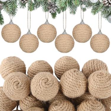 Imagem de Syhood 18 peças de enfeites de bola de Natal de 3,8 cm, boho, fazenda, corda de juta, bolas penduradas em serapilheira, ornamentos rústicos neutros para árvore de Natal, guirlanda, guirlanda de